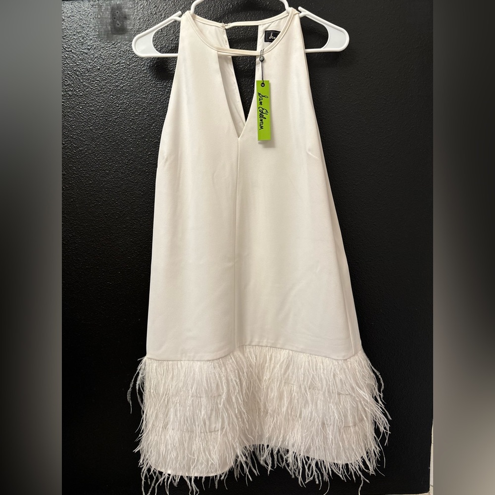 SAM EDELMAN NWT IVORY Feather Hem Shift Dress SIZE 10